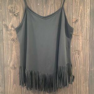 Black stretchy loose fit fringe spaghetti strap top 2XL
